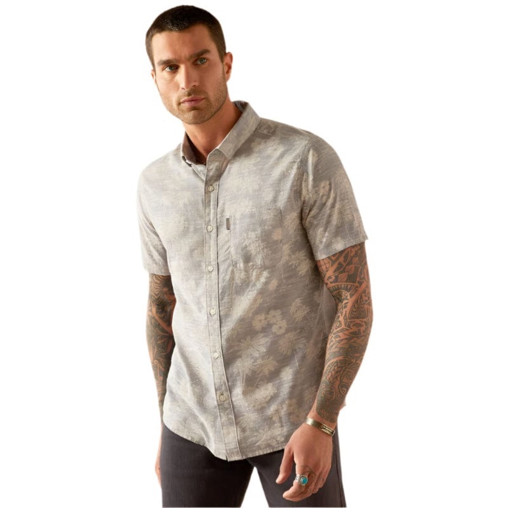 Ariat Morris Modern Slim Gray Floral Short Sleeve Shirt Size XXL